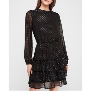 EXPRESS Metallic Clip Dot Tiered Dress